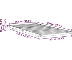Lova Lovos rėmas Balta 90 x 200 cm Kietos pušies mediena