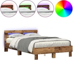 Lova Lovos rėmas su LED Senas medis 120 x 190 cm Apdirbta mediena