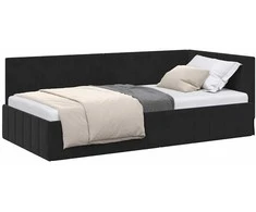 Lova Kampinė lovos konstrukcija Juoda 100 cm x 200 cm Aksomas