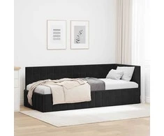 Lova Kampinė lovos konstrukcija Juoda 80 cm x 200 cm Aksomas