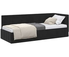Lova Kampinė lovos konstrukcija Juoda 80 cm x 200 cm Aksomas
