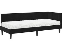 Lova Kampinė lovos konstrukcija su čiužiniu 2 pcs Juoda Aksomas