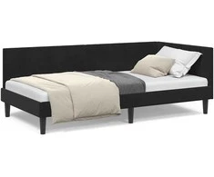 Lova Kampinė lovos konstrukcija Juoda 90 cm x 190 cm Aksomas