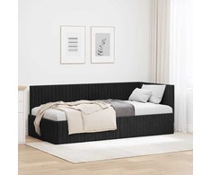 Lova Kampinė lovos konstrukcija Juoda 90 cm x 190 cm Aksomas
