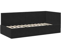 Lova Kampinė lovos konstrukcija Juoda 90 cm x 190 cm Aksomas