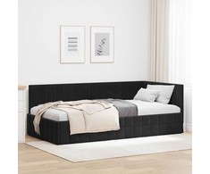 Lova Kampinė lovos konstrukcija Juoda 90 cm x 190 cm Aksomas