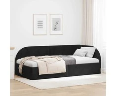 Lova Kampinė lovos konstrukcija Juoda 90 cm x 200 cm Aksomas