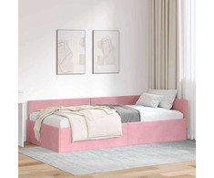 Lova Kampinė lovos konstrukcija Rožinė 90 cm x 200 cm Aksomas