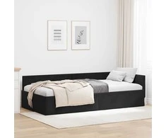 Lova Kampinė lovos konstrukcija Juoda 90 cm x 200 cm Aksomas