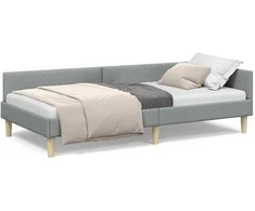 Lova Kampinė lovos konstrukcija Šviesiai pilka 90 x 190 cm audinys