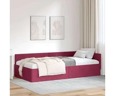 Lova Kampinė lovos konstrukcija Vyno raudona 90 cm x 190 cm Aksomas