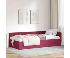 Lova Kampinė lovos konstrukcija Vyno raudona 90 cm x 200 cm Aksomas