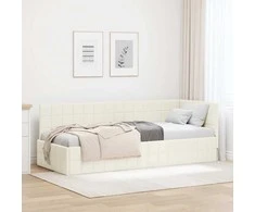 Lova Kampinė lovos konstrukcija Kreminė 80 cm x 200 cm Aksomas
