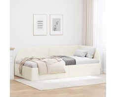 Lova Kampinė lovos konstrukcija Kreminė 90 cm x 190 cm Aksomas