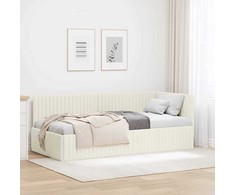 Lova Kampinė lovos konstrukcija Kreminė 90 cm x 200 cm Aksomas