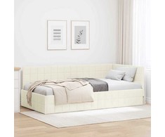 Lova Kampinė lovos konstrukcija Kreminė 90 cm x 200 cm Aksomas