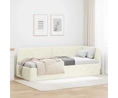 Lova Kampinė lovos konstrukcija Kreminė 80 x 200 cm Aksomas