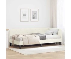 Lova Kampinė lovos konstrukcija Kreminė 90 x 200 cm Aksomas