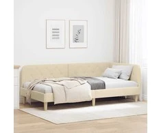 Lova Kampinė lovos konstrukcija Kreminė 100 x 200 cm audinys