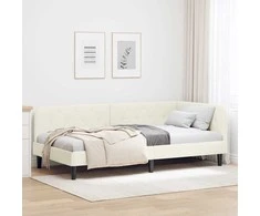 Lova Kampinė lovos konstrukcija Kreminė 90 x 190 cm Aksomas