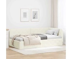 Lova Kampinė lovos konstrukcija Kreminė 90 x 200 cm Aksomas
