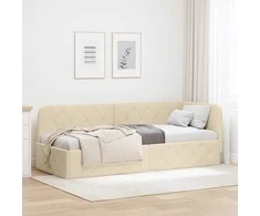 Lova Kampinė lovos konstrukcija Kreminė 80 x 200 cm audinys