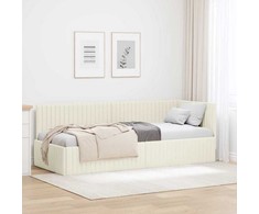 Lova Kampinė lovos konstrukcija Kreminė 80 cm x 200 cm Aksomas