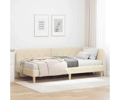 Lova Kampinė lovos konstrukcija Kreminė 90 x 200 cm audinys