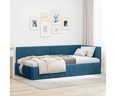 Lova Kampinė lovos konstrukcija Mėlyna 100 cm x 200 cm Aksomas