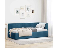 Lova Kampinė lovos konstrukcija Mėlyna 90 cm x 200 cm Aksomas