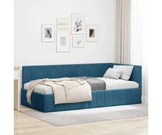Lova Kampinė lovos konstrukcija Mėlyna 90 cm x 200 cm Aksomas