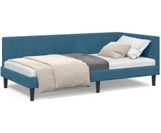 Lova Kampinė lovos konstrukcija Mėlyna 90 cm x 190 cm Aksomas