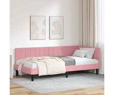 Lova Kampinė lovos konstrukcija Rožinė 90 cm x 200 cm Aksomas
