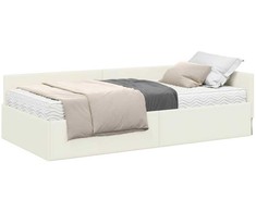 Kampinė lovos konstrukcija su čiužiniu 2 pcs Kreminė Aksomas
