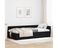 Lova Kampinė lovos konstrukcija Juodas 90 cm x 200 cm audinys