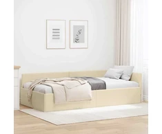 Lova Kampinė lovos konstrukcija Kreminė 80 cm x 200 cm audinys