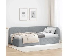 Lova Kampinė lovos konstrukcija Šviesiai pilka 100 x 200 cm audinys