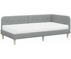 Lova Kampinė lovos konstrukcija Šviesiai pilka 90 x 200 cm audinys
