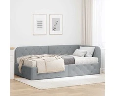 Lova Kampinė lovos konstrukcija Šviesiai pilka 90 x 200 cm audinys