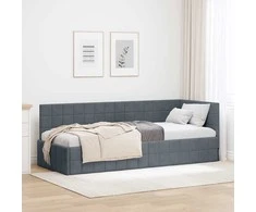 Lova Kampinė lovos konstrukcija Tamsiai pilka 80 cm x 200 cm Aksomas