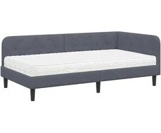 Lova Kampinė lovos konstrukcija Tamsiai pilka 90 x 200 cm Aksomas