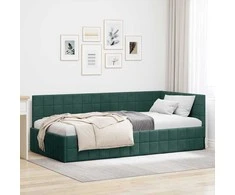 Lova Kampinė lovos konstrukcija Tamsiai žalia 90 cm x 190 cm Aksomas