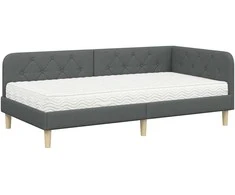 Lova Kampinė lovos konstrukcija Tamsiai pilka 90 x 200 cm audinys