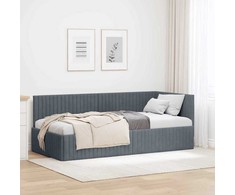 Lova Kampinė lovos konstrukcija Tamsiai pilka 90 cm x 190 cm Aksomas