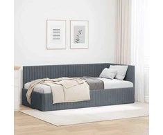 Lova Kampinė lovos konstrukcija Tamsiai pilka 90 cm x 200 cm Aksomas