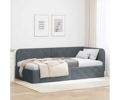 Lova Kampinė lovos konstrukcija Tamsiai pilka 90 x 190 cm Aksomas