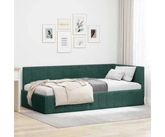 Lova Kampinė lovos konstrukcija Tamsiai žalia 90 cm x 190 cm Aksomas