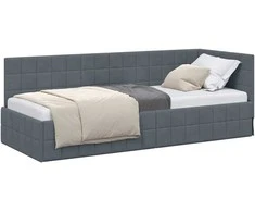 Lova Kampinė lovos konstrukcija Tamsiai pilka 80 cm x 200 cm Aksomas