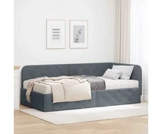 Lova Kampinė lovos konstrukcija Tamsiai pilka 90 x 200 cm Aksomas