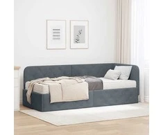 Lova Kampinė lovos konstrukcija Tamsiai pilka 80 x 200 cm Aksomas